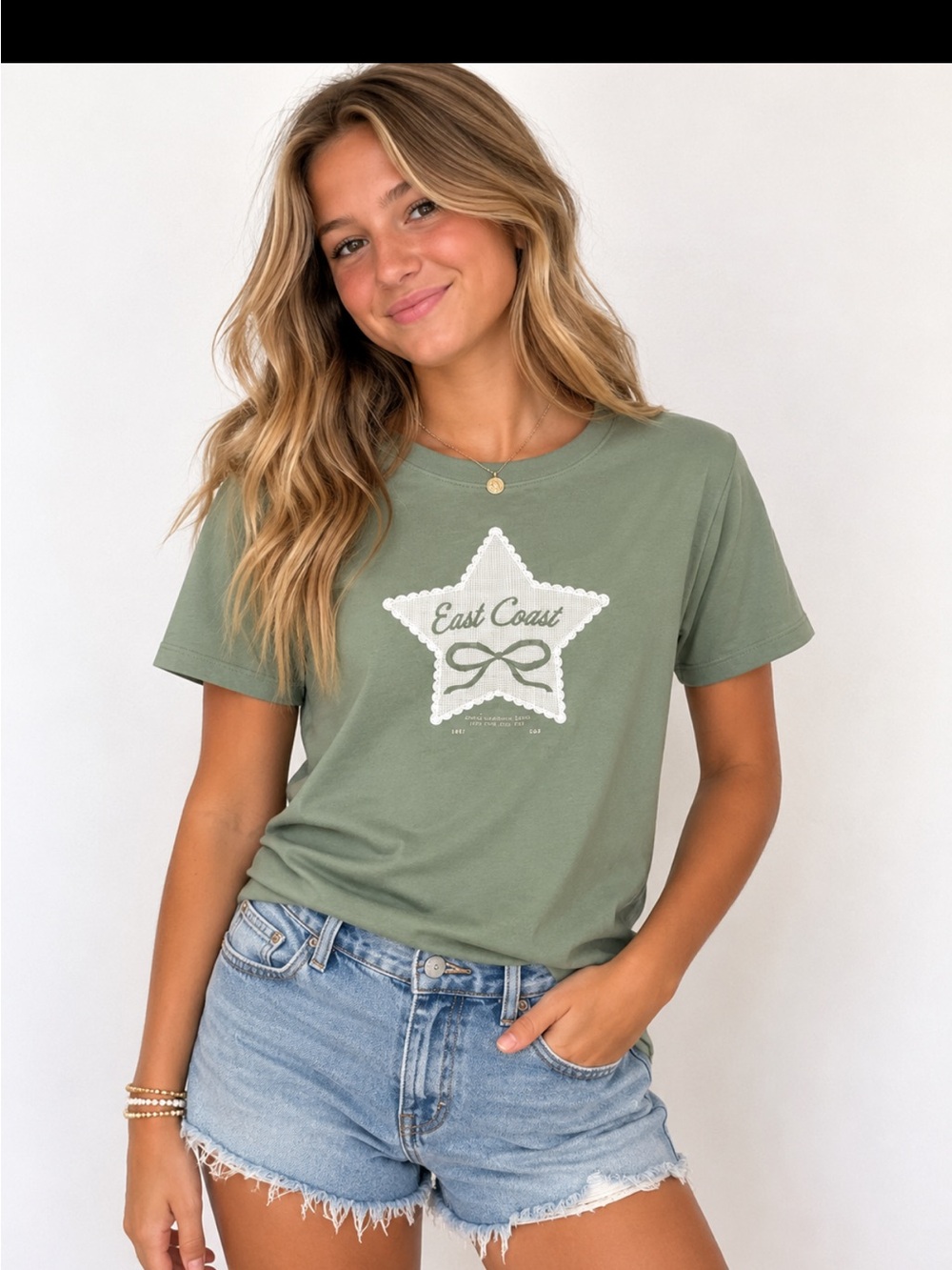 Abercrombie & Fitch Sage Green East Coast Star Bow Graphic Tee NWT 13/14